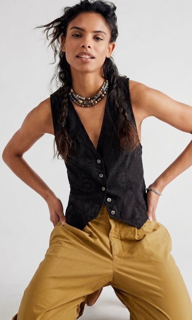 Free People Black Valeria Eyelet Cotton Vest XLARGE Good Condition